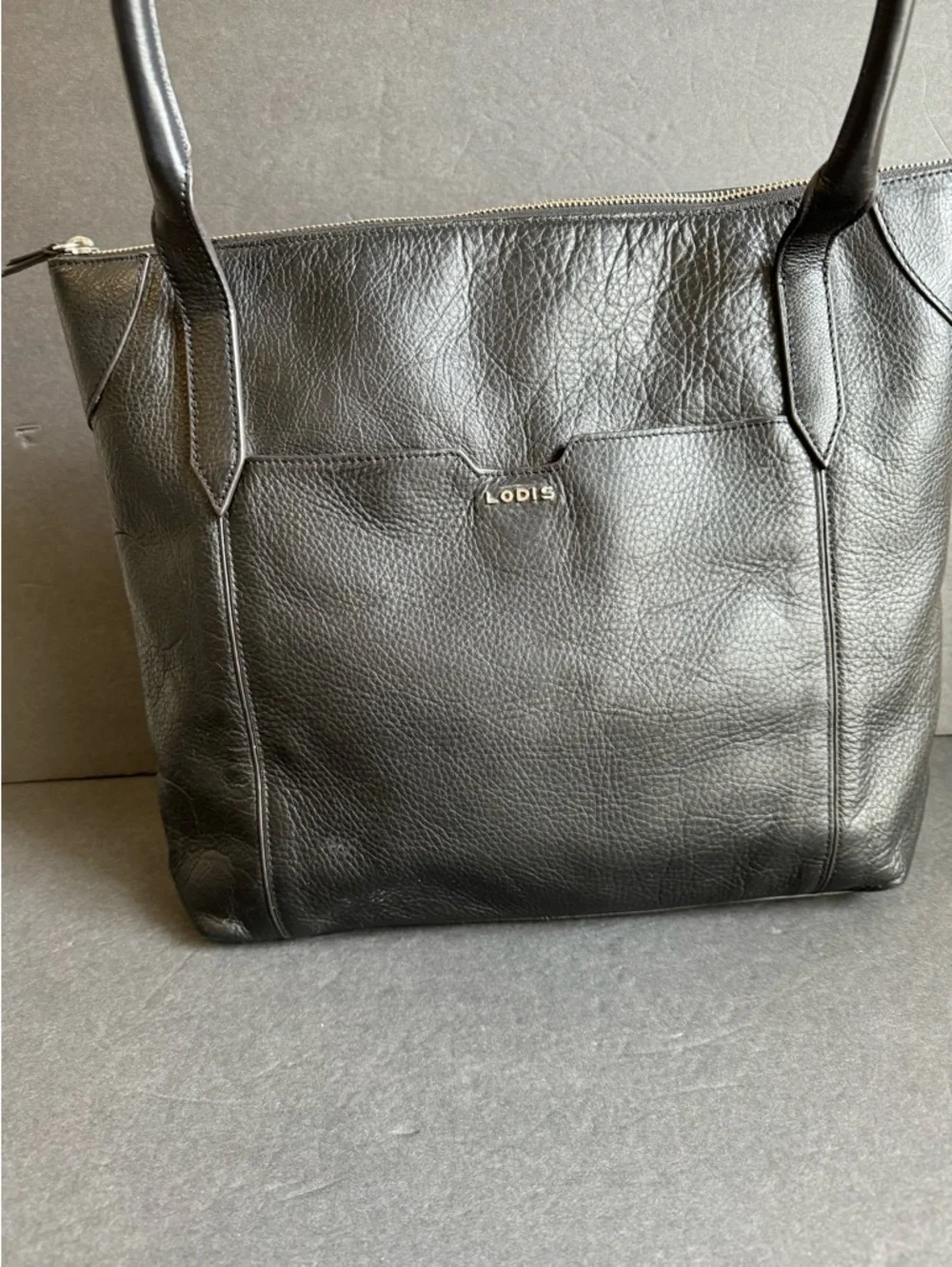 LODIS Black Leather Shoulder Tote Bag‎ Work Laptop Travel Purse